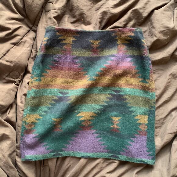 Streetwear Made in USA Green Aztec Pattern Knit Acrylic Wrap Mini Skirt Sz 7 - Picture 5 of 12